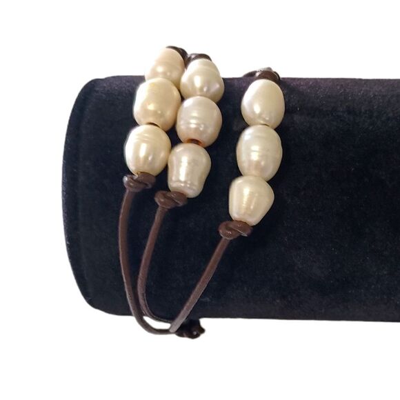 Fresh Water Pearl Bracelet Corded Brown Multi Strand Coastal Beach Adjustable. - Picture 15 of 16
